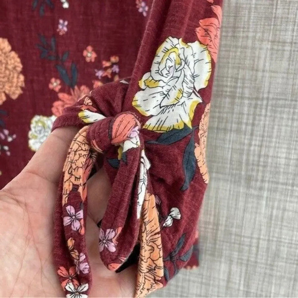Loft Floral round neck tied sleeve Blouse Women's S 8732/b - Picture 4 of 8